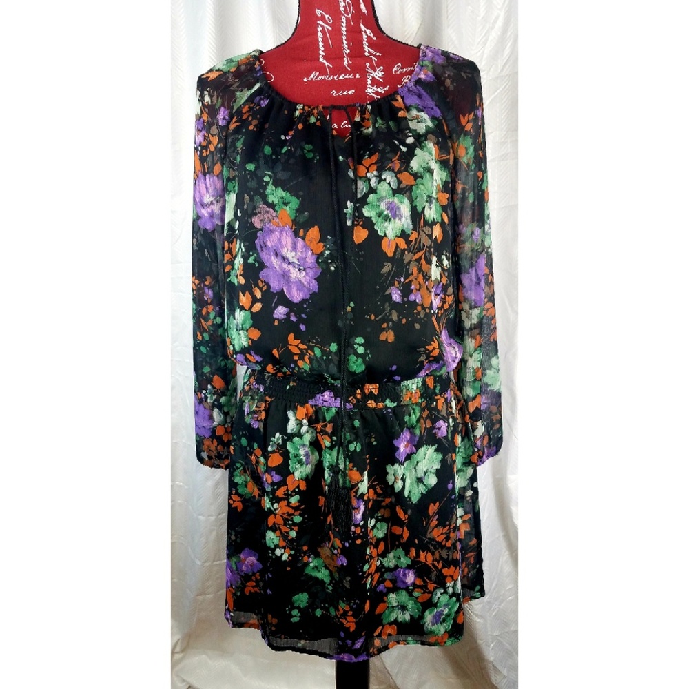 Jessica Simpson Black sheer back floral dress sz M